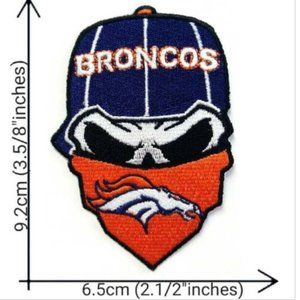Broncos patch iron on NFL Denver football skull